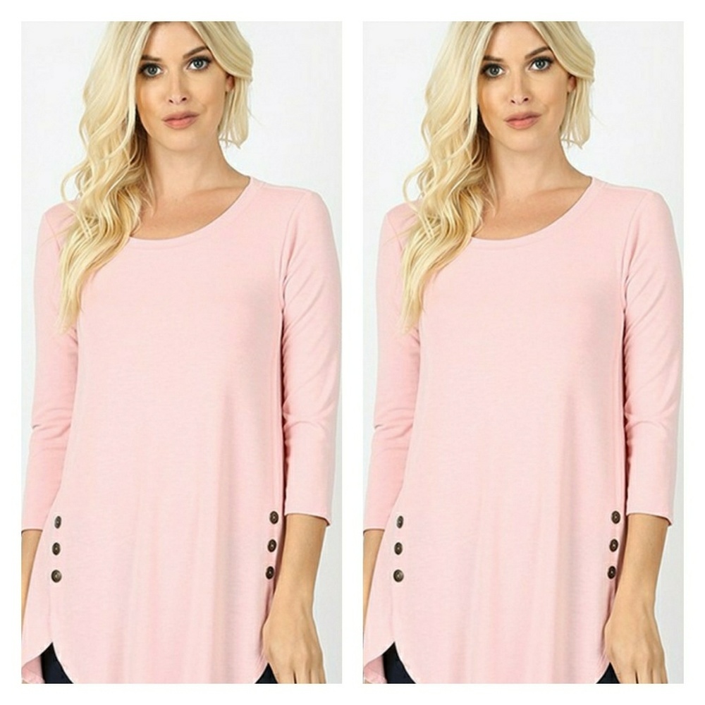 Lt.Pink super soft 3/4 sleeves, side button detail